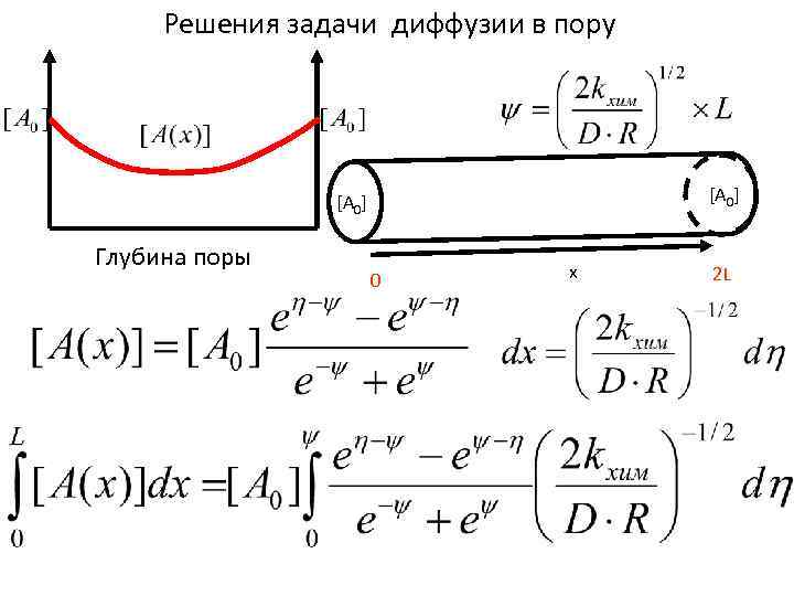 Решения задачи диффузии в пору [A 0] Глубина поры 0 x 2 L 