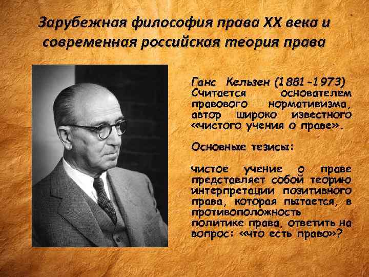 Зарубежная философия права XX века и современная российская теория права Ганс Кельзен (1881 -1973)