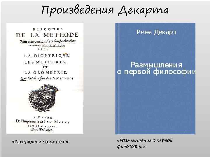 Произведения Декарта «Рассуждение о методе» «Размышления о первой философии» 