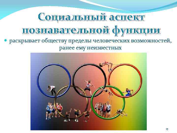 Социальный аспект познавательной функции раскрывает обществу пределы человеческих возможностей, ранее ему неизвестных 15 