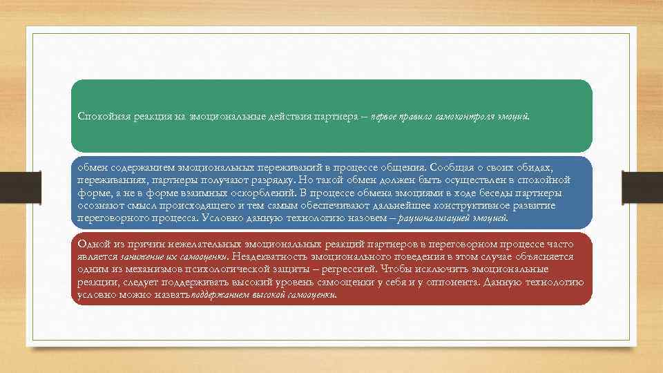 Спокойная реакция на эмоциональные действия партнера – первое правило самоконтроля эмоций. обмен содержанием эмоциональных