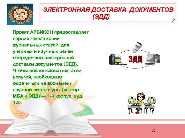 ЭЛЕКТРОННАЯ ДОСТАВКА ДОКУМЕНТОВ (ЭДД) Проект АРБИКОН предоставляет сервис заказа копий журнальных статей для учебных