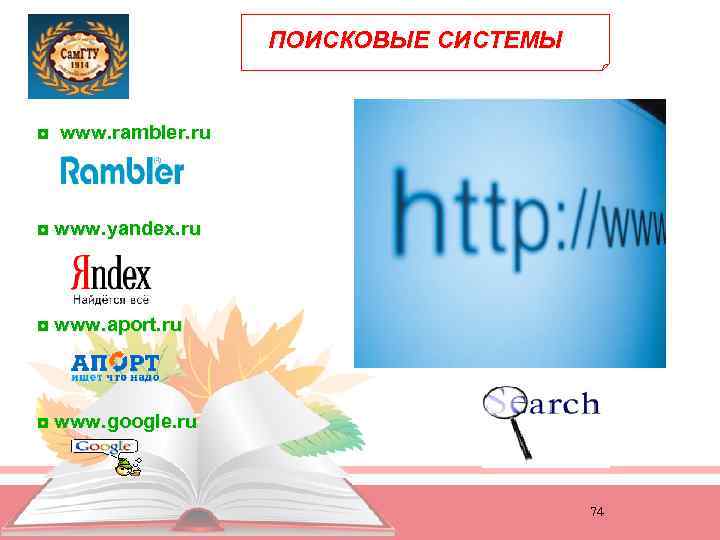 ПОИСКОВЫЕ СИСТЕМЫ ◘ www. rambler. ru ◘ www. yandex. ru ◘ www. aport. ru