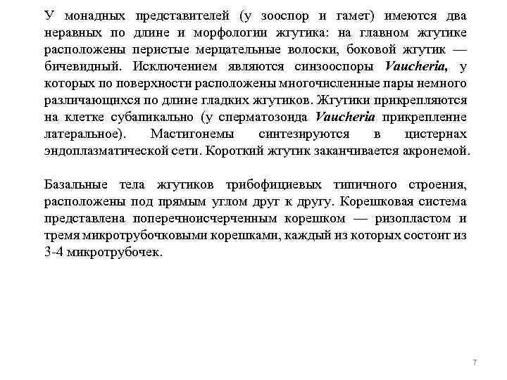 У монадных представителей (у зооспор и гамет) имеются два неравных по длине и морфологии