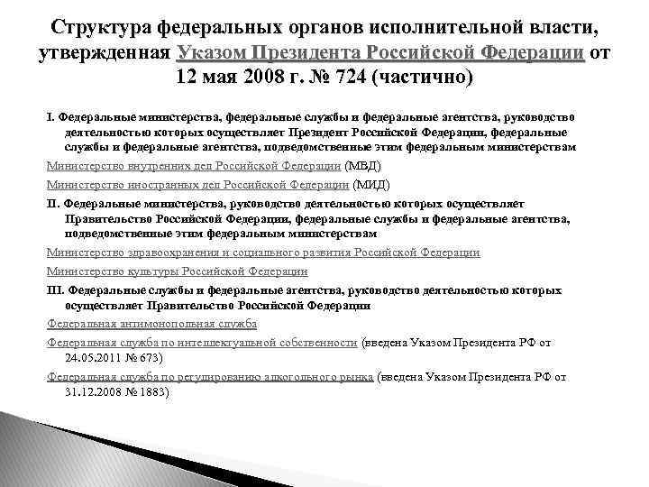Структура федеральных органов исполнительной власти, утвержденная Указом Президента Российской Федерации от 12 мая 2008