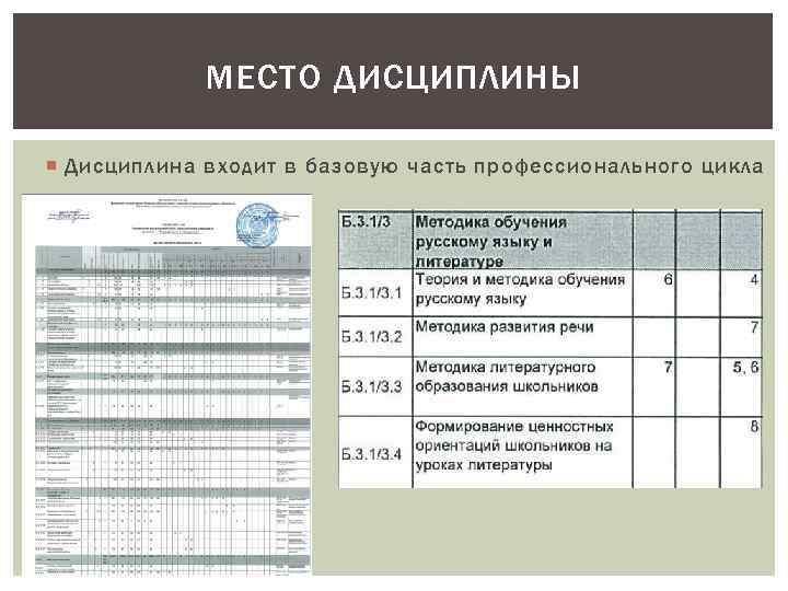 МЕСТО ДИСЦИПЛИНЫ Дисциплина входит в базовую часть профессионального цикла 