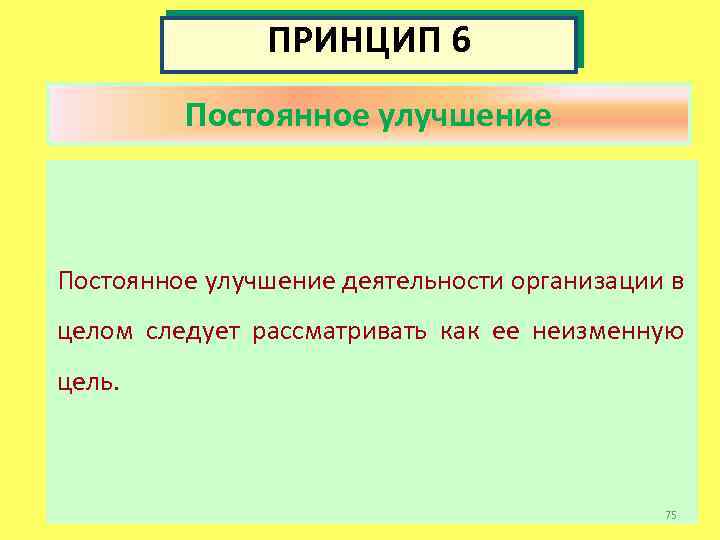 ПРИНЦИП 6 Постоянное улучшение деятельности организации в целом следует рассматривать как ее неизменную цель.