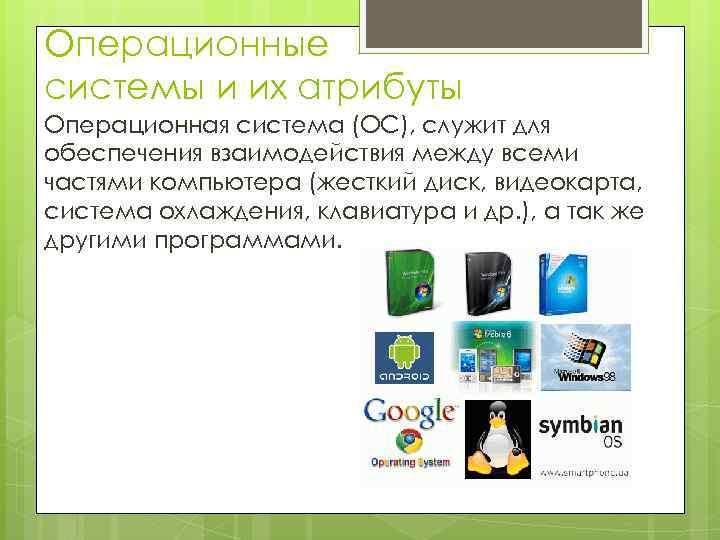 Операционные системы и их атрибуты Операционная система (ОС), служит для обеспечения взаимодействия между всеми