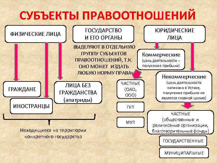 СУБЪЕКТЫ ПРАВООТНОШЕНИЙ ФИЗИЧЕСКИЕ ЛИЦА ГОСУДАРСТВО И ЕГО ОРГАНЫ ЮРИДИЧЕСКИЕ ЛИЦА ВЫДЕЛЯЮТ В ОТДЕЛЬНУЮ ГРУППУ