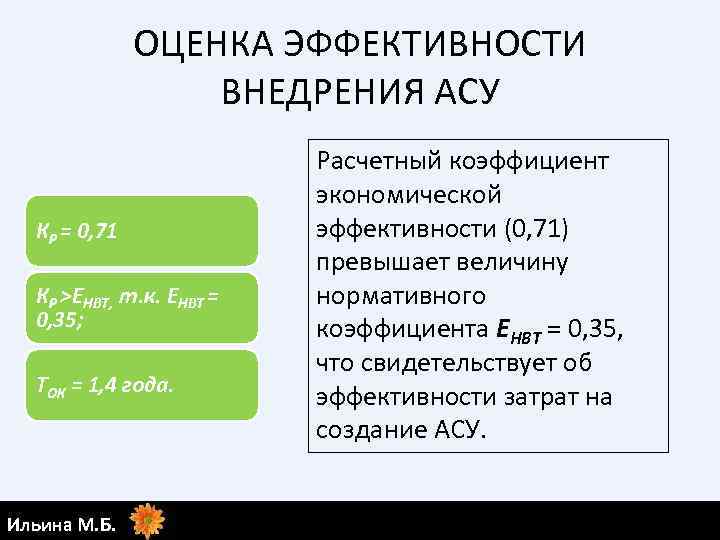 ОЦЕНКА ЭФФЕКТИВНОСТИ ВНЕДРЕНИЯ АСУ КР = 0, 71 КР >ЕНВТ, т. к. ЕНВТ =