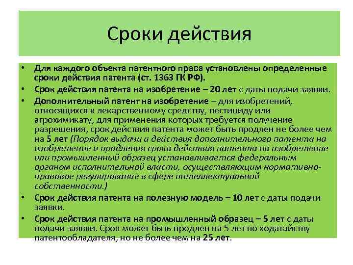 Действие патента