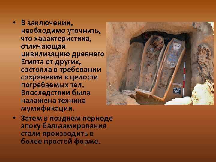  • В заключении, необходимо уточнить, что характеристика, отличающая цивилизацию древнего Египта от других,