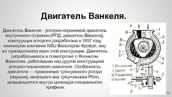 Двигатель Ванкеля - роторно-поршневой двигатель внутреннего сгорания (РПД, двигатель Ва нкеля), конструкция которого разработана