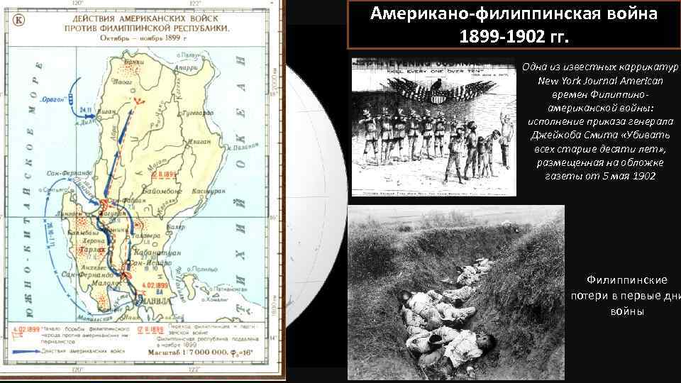 Американо-филиппинская война 1899 -1902 гг. Одна из известных каррикатур New York Journal American времен