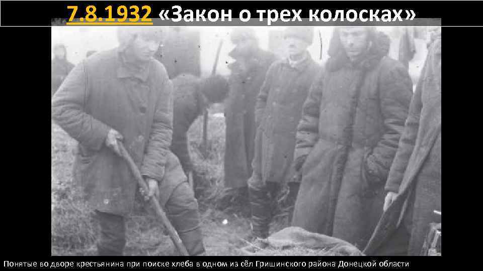 7. 8. 1932 «Закон о трех колосках» Понятые во дворе крестьянина при поиске хлеба