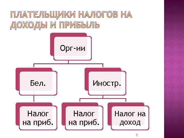 Орг-ии Бел. Налог на приб. Иностр. Налог на приб. Налог на доход 5 