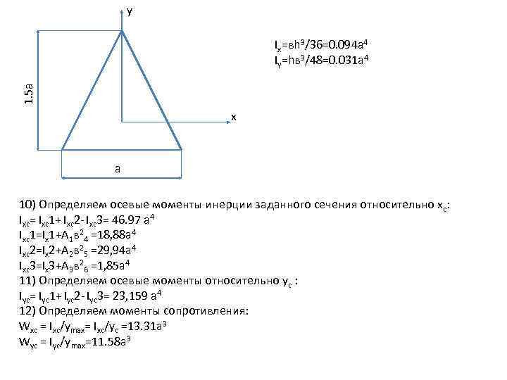 y 1. 5 a Ix=вh 3/36=0. 094 a 4 Iy=hв 3/48=0. 031 a 4