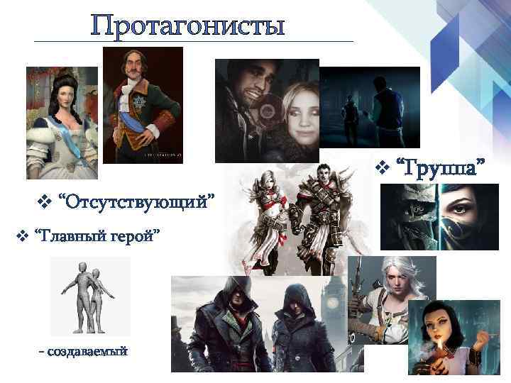 Протагонисты v “Группа” v “Отсутствующий” v “Главный герой” - создаваемый 