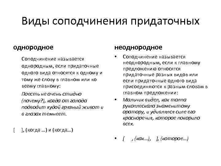 Виды соподчинения придаточных однородное Соподчинение называется однородным, если придаточные одного вида относятся к одному