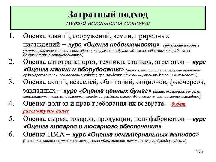 Затратный подход метод накопления активов 1. Оценка зданий, сооружений, земли, природных насаждений – курс