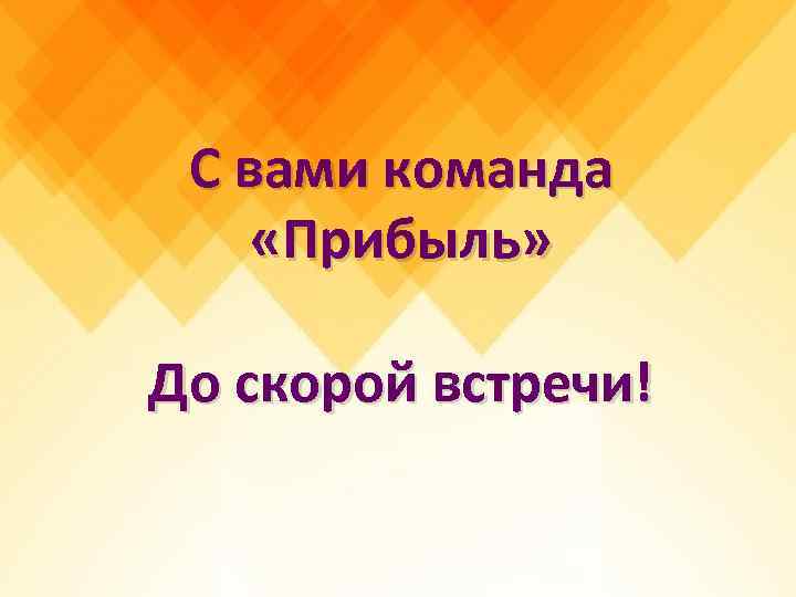 С вами команда «Прибыль» До скорой встречи! 