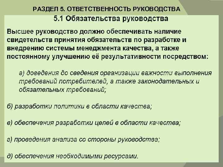 РАЗДЕЛ 5. ОТВЕТСТВЕННОСТЬ РУКОВОДСТВА 