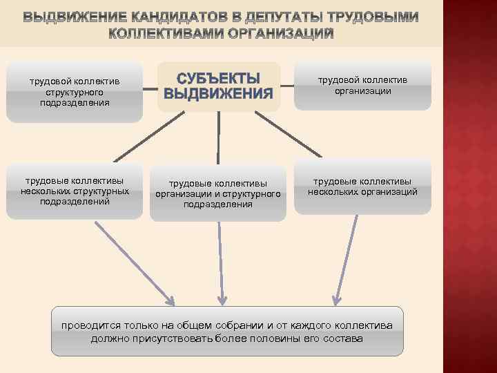 трудовой коллектив структурного подразделения трудовые коллективы нескольких структурных подразделений СУБЪЕКТЫ ВЫДВИЖЕНИЯ трудовой коллектив организации