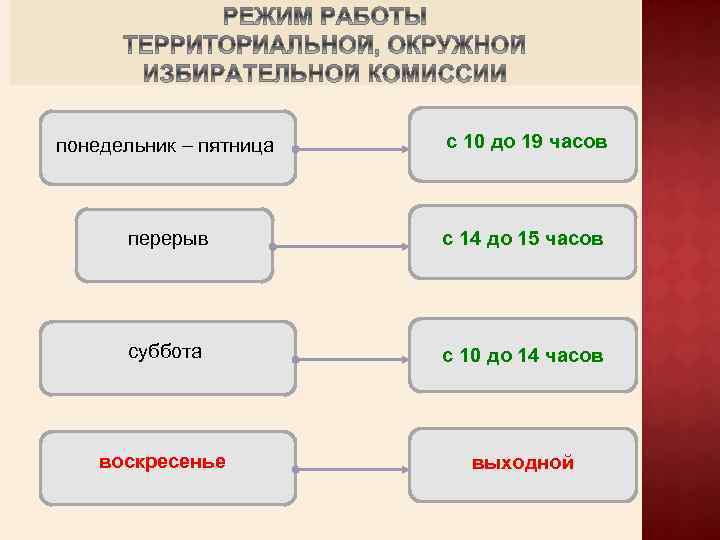 понедельник – пятница с 10 до 19 часов перерыв с 14 до 15 часов