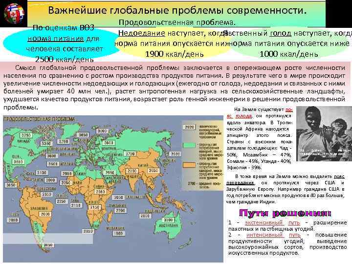 Важнейшие глобальные проблемы современности. По оценкам ВОЗ норма питания для норма питания человека составляет