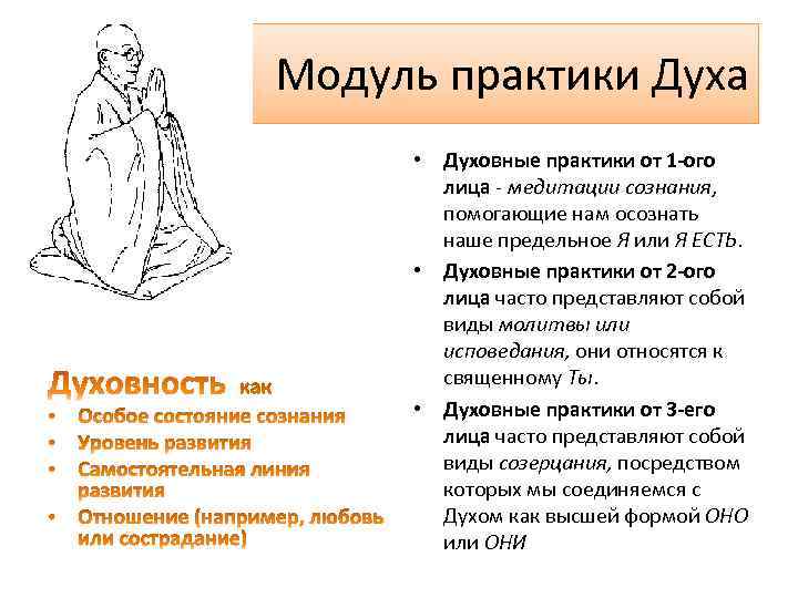 Модуль практики Духа • Духовные практики от 1 -ого лица - медитации сознания, помогающие