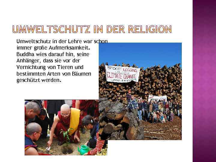 Umweltschutz in der Lehre war schon immer große Aufmerksamkeit. Buddha wies darauf hin, seine