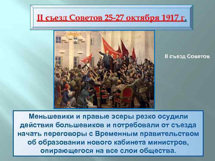 II съезд Советов 25 -27 октября 1917 г. II съезд Советов Вечером 25 октября