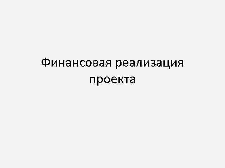 Финансовая реализация проекта 