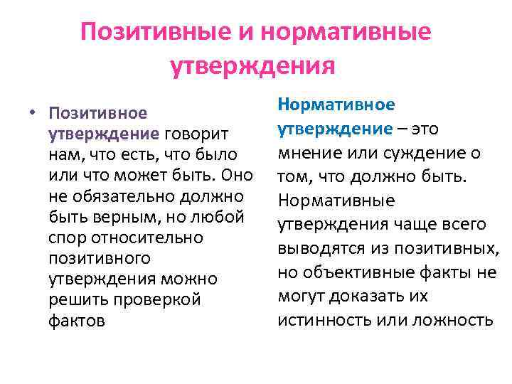 Позитивные и нормативные утверждения • Позитивное утверждение говорит нам, что есть, что было или