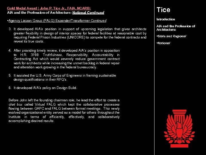 Gold Medal Award | John P. Tice Jr. , FAIA, NCARB: AIA and the