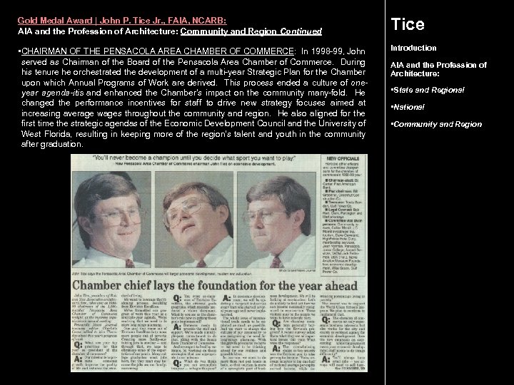 Gold Medal Award | John P. Tice Jr. , FAIA, NCARB: AIA and the