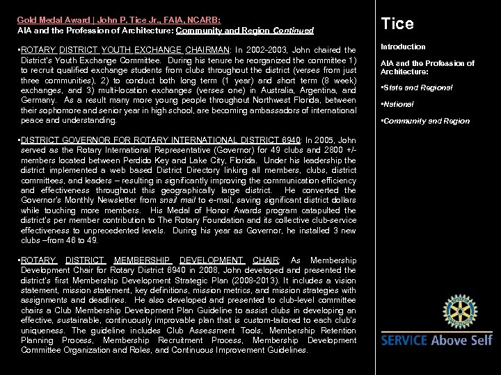 Gold Medal Award | John P. Tice Jr. , FAIA, NCARB: AIA and the