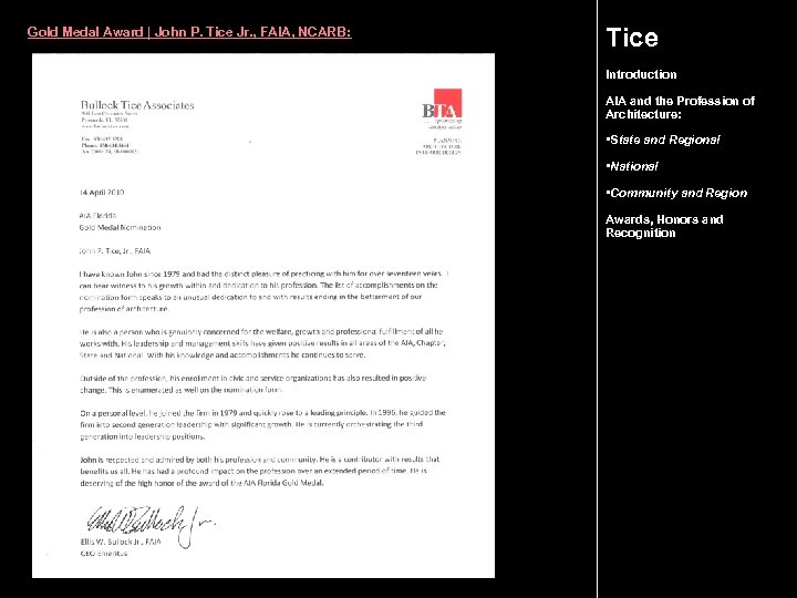 Gold Medal Award | John P. Tice Jr. , FAIA, NCARB: Tice Introduction AIA