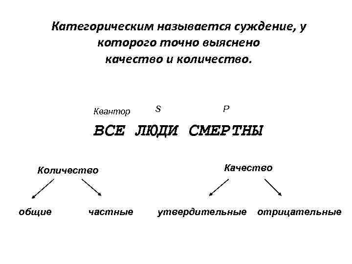 Категорическим называется суждение, у которого точно выяснено качество и количество. Квантор S P ВСЕ