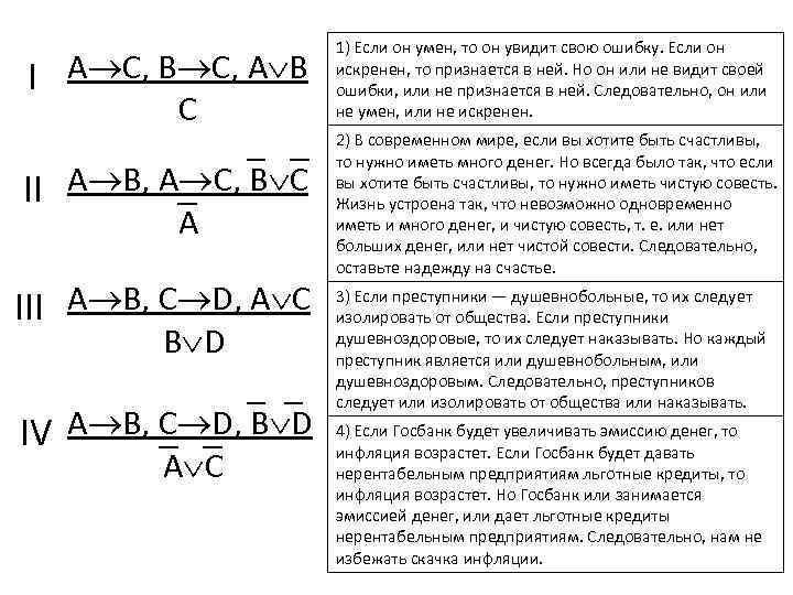 I A C, B C, A B C II A B, A C, B