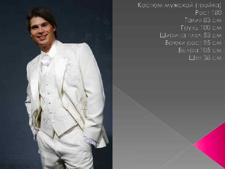 Костюм мужской (тройка) Рост 180 Талия 83 см Грудь 100 см Ширина плеч 53