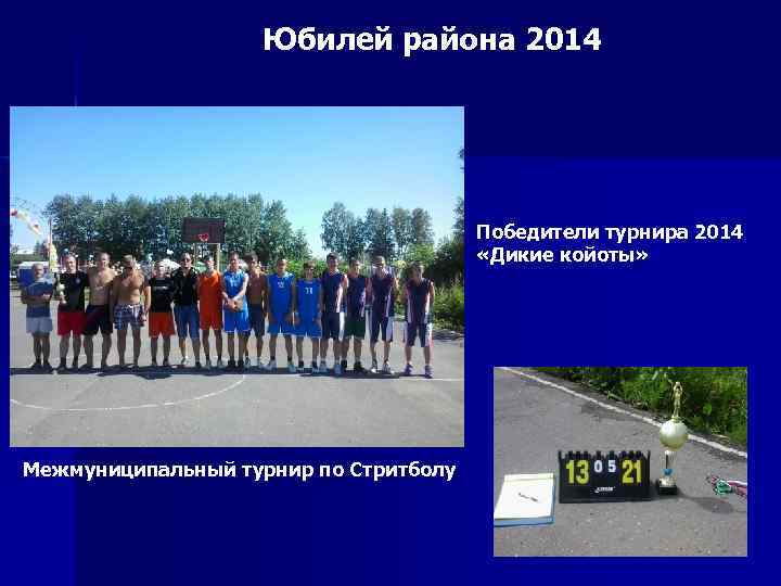 Юбилей района 2014 Победители турнира 2014 «Дикие койоты» Межмуниципальный турнир по Стритболу 