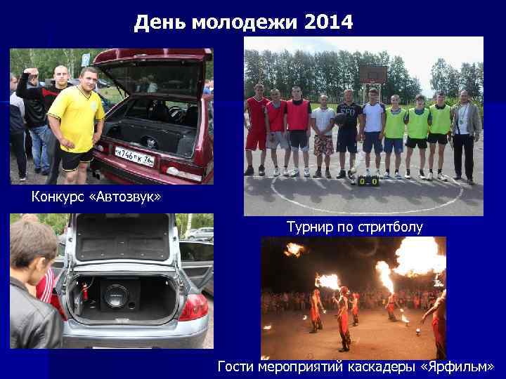 День молодежи 2014 Конкурс «Автозвук» Турнир по стритболу Гости мероприятий каскадеры «Ярфильм» 