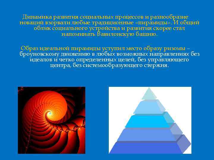 Динамика развития социальных процессов и разнообразие новаций взорвали любые традиционные «пирамиды» . И общий