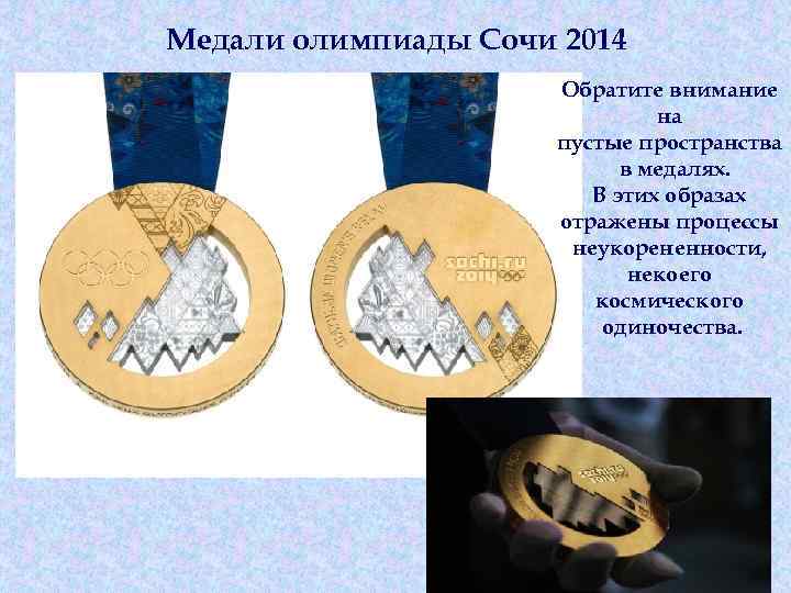 Медали олимпиады Сочи 2014 Обратите внимание на пустые пространства в медалях. В этих образах