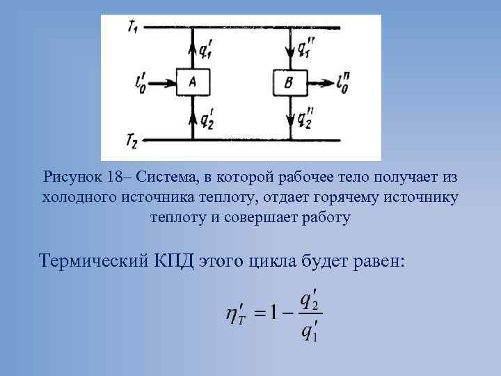Рисунок 18– Система, в которой рабочее тело получает из холодного источника теплоту, отдает горячему