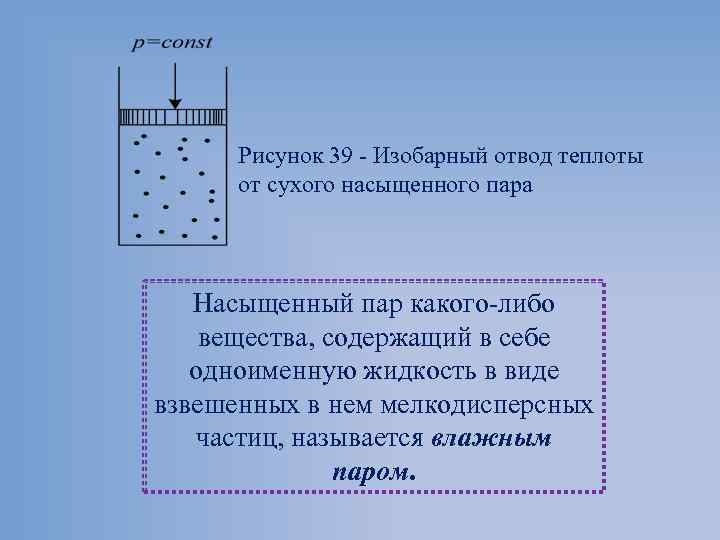 Рисунок 39 Изобарный отвод теплоты от сухого насыщенного пара Насыщенный пар какого либо вещества,