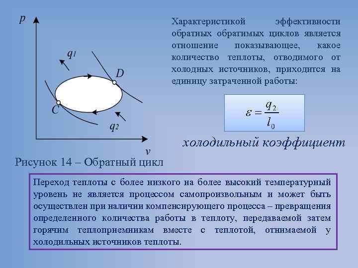 Характеристикой эффективности обратных обратимых циклов является отношение показывающее, какое количество теплоты, отводимого от холодных