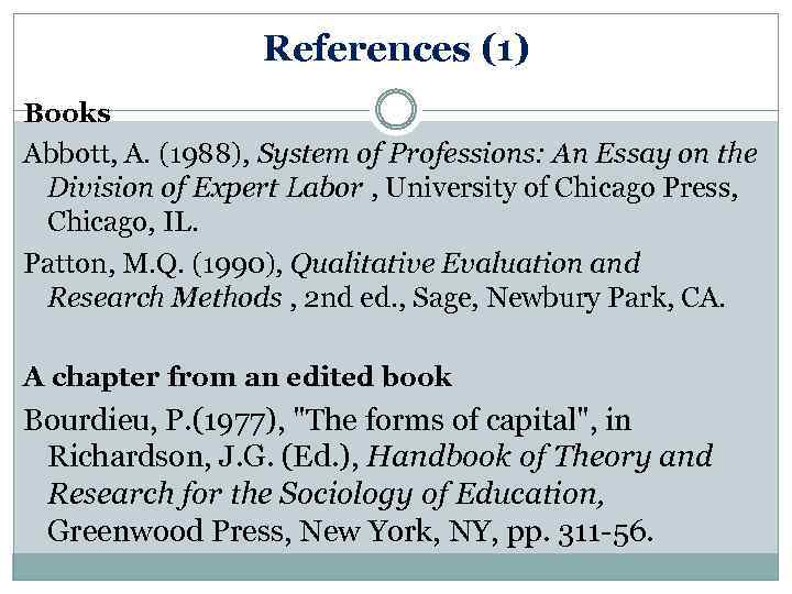 References (1) Books Abbott, A. (1988), System of Professions: An Essay on the Division