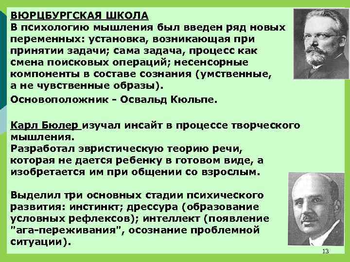 ВЮРЦБУРГСКАЯ ШКОЛА В психологию мышления был введен ряд новых переменных: установка, возникающая принятии задачи;